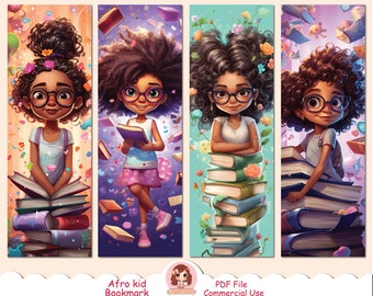 Printable bookmark for kids and adults, cute afro kid girl bookmark, black girl cartoon, african american bookmarks, back to school, PDF