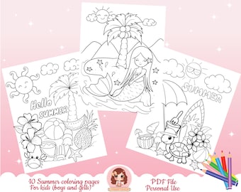Pages de coloriage d'été, pages de coloriage pour les enfants, page de livre d'activités pour les enfants, pages de coloriage de thème d'été, page de coloriage imprimable pour les enfants