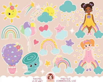 Cute kawaii weather, happy  sun, sweet rainbow, cloud, butterfly, spring clipart, sublimation design, cartoon, chibi, flowers, PNG