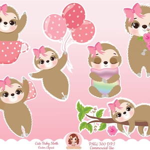 Cute sloth clipart, cute sloth, sloth Clip Art, Set of cute sloths, baby sloths, Cute sloth clip art, sloths with flower, sublimation design