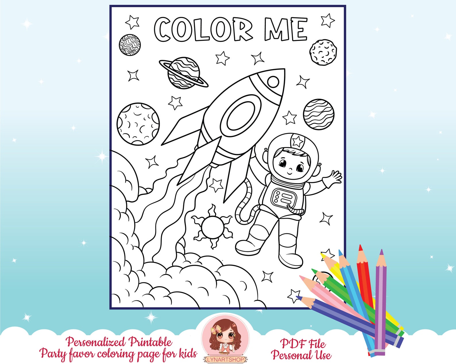 Personalized Printable Coloring Sheet Birthday Party Favor - Etsy
