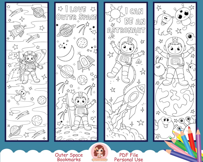 Printable Coloring Bookmarks, Outer Space Coloring Page for Kids