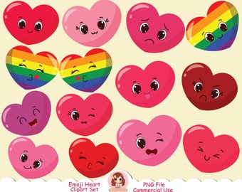 Cute emoji heart vector clipart PNG, Valentine's heart clip art, heart cartoon, smiley, happy hearts, LGBTQ heart pride, love clip art