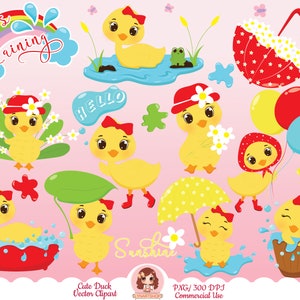 Cute ducks clipart PNG, duckling clip art, rubber duck clipart, duckie, spring, flowers, commercial use, kawaii duck, vector clipart, chibi
