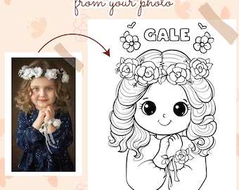 Customized photo coloring pages, Personalized coloring page, Coloring sheets, Custom coloring book, outline, drawing, cute, cartoon, digital