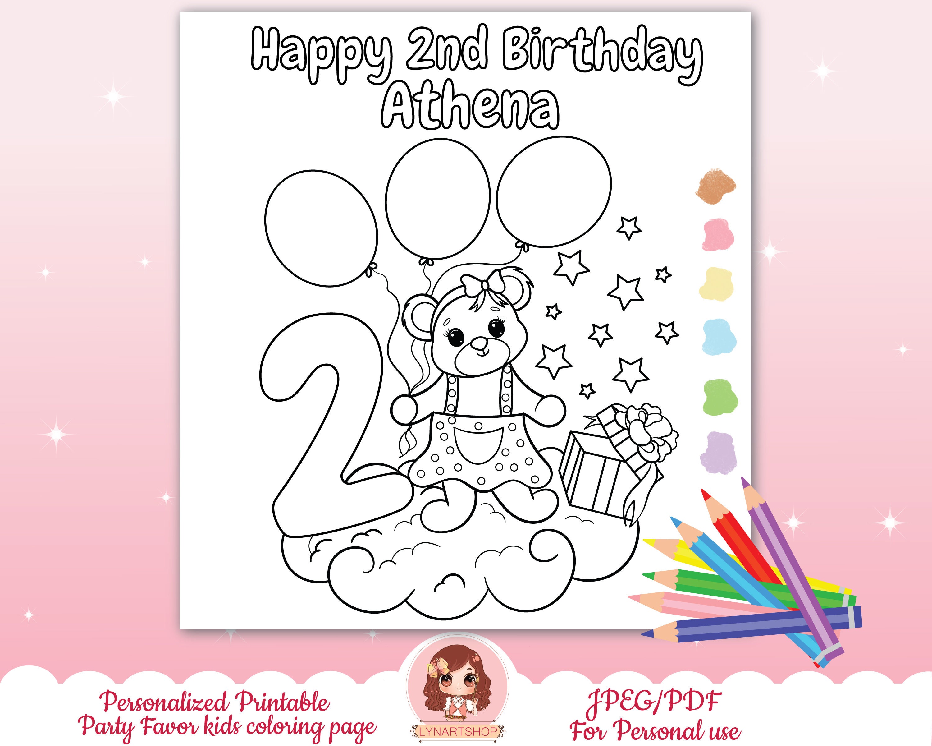 Personalized Printable Coloring Sheet Birthday Party Favor - Etsy
