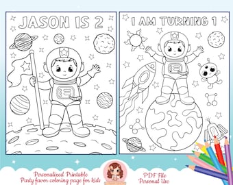 Personalized Printable Coloring Sheet birthday Party Favor, coloring sheet for kids, kids coloring page activity for birthday party, galaxy