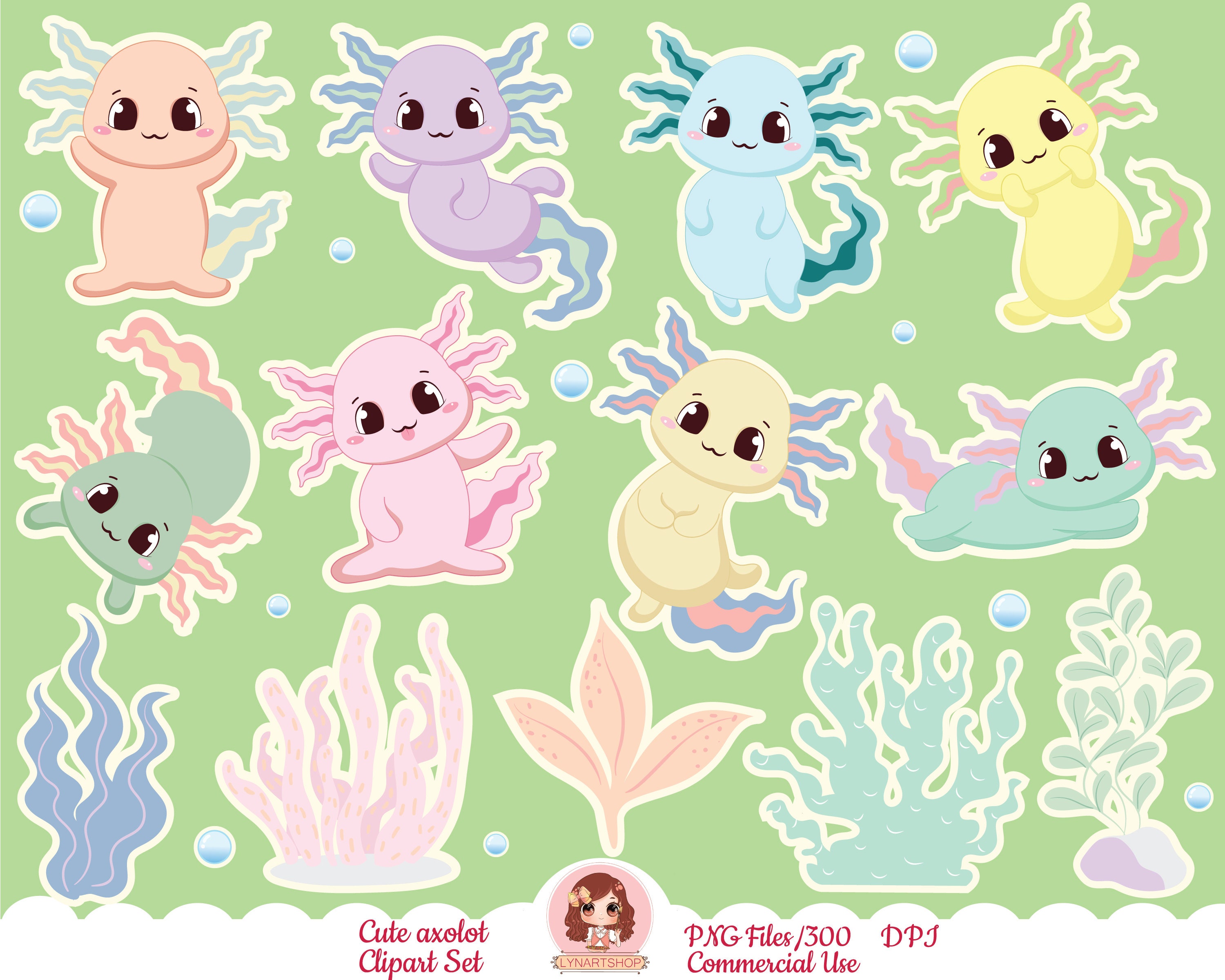 Axolotl Clipart Cute Kawaii Axolotl Set Cartoon Vector | medicproapp.com