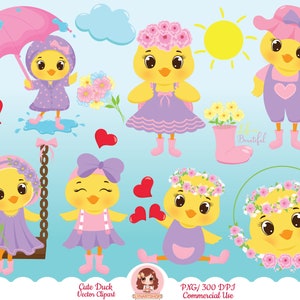 Cute ducks clipart PNG, duckling clip art, rubber duck clipart, duckie, spring, flowers, commercial use, kawaii duck, vector clipart, chibi
