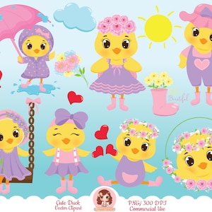 Cute ducks clipart PNG, duckling clip art, rubber duck clipart, duckie, spring, flowers, commercial use, kawaii duck, vector clipart, chibi