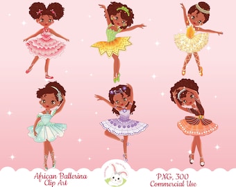 Clipart de ballerine africaine, Clipart de ballerine, Ballerine noire mignonne, Clipart de fille dansante, robe de tutu, ballet de fille, clipart de fille noire, PNG