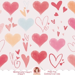 Clipart de coração em aquarela PNG, clipart de doodle de coração, clipart de coração desenhado à mão, amor, clipart do dia dos namorados, clipart de formas de coração