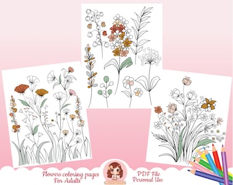 Flowers coloring pages, Botanical coloring pages, Printable adult coloring page, Floral coloring pages for adults, flower coloring pages