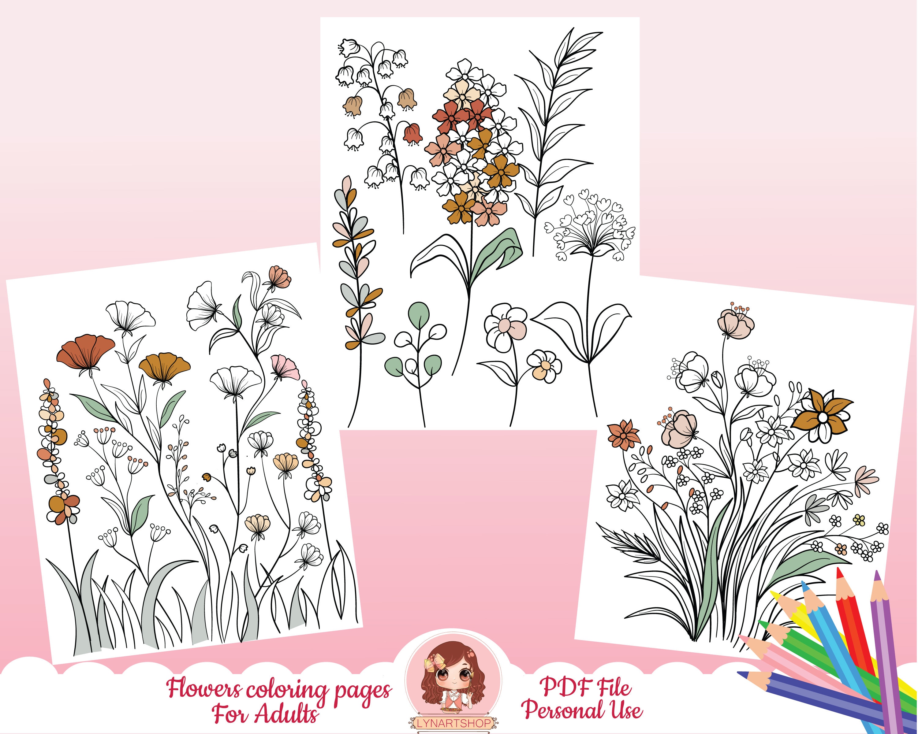 flowers coloring pages botanical coloring pages printable etsy