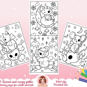 Goth coloring pages, kawaii coloring pages, adult coloring pages, witchy coloring pages, pastel goth coloring pages, creepy gothic coloring image 3