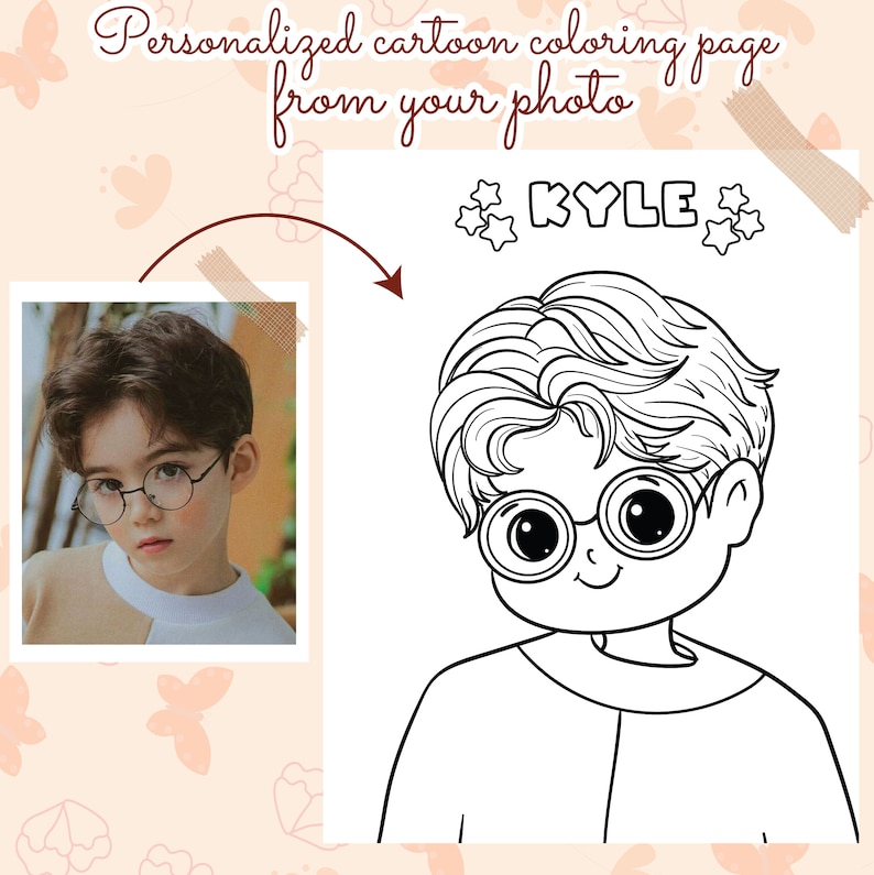 Customized Photo Coloring Pages, Personalized Coloring Page, Coloring