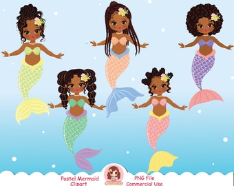 Mermaid clipart, cute mermaid clip art, black mermaid clipart, African mermaid clipart, black mermaid clipart, little mermaid clipart, fish