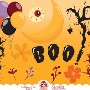 Cute Halloween Clipart, Bat Clip Art PNG, Spooky Clipart, Cute Monster ...