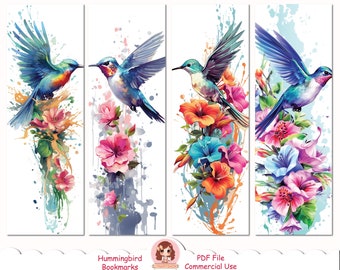 Printable watercolor Hummingbird bookmark for kids and adults, American bird bookmarks,  flowers, book, wild flower clipart , digital, PDF