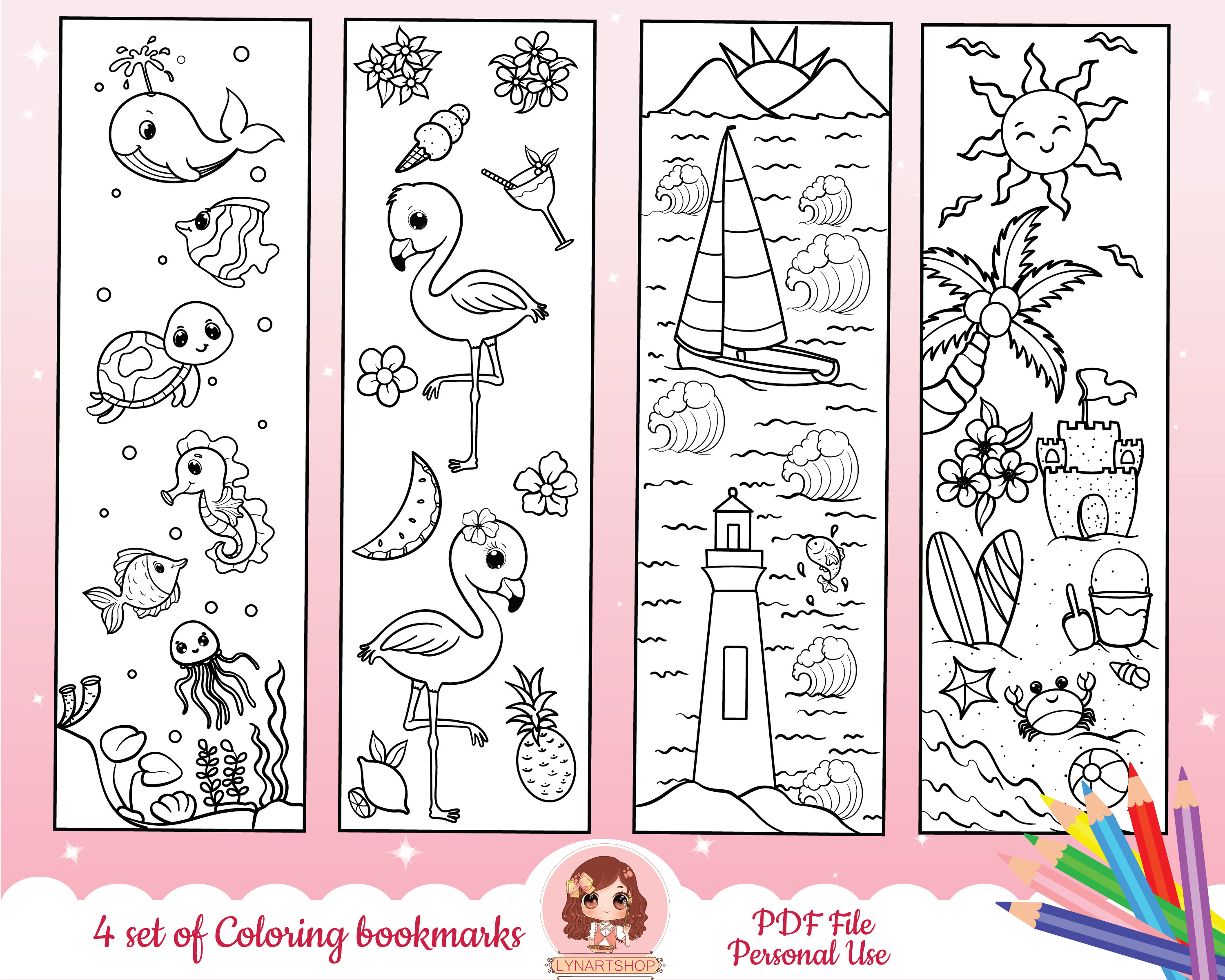 Printable Summer Coloring Bookmarks