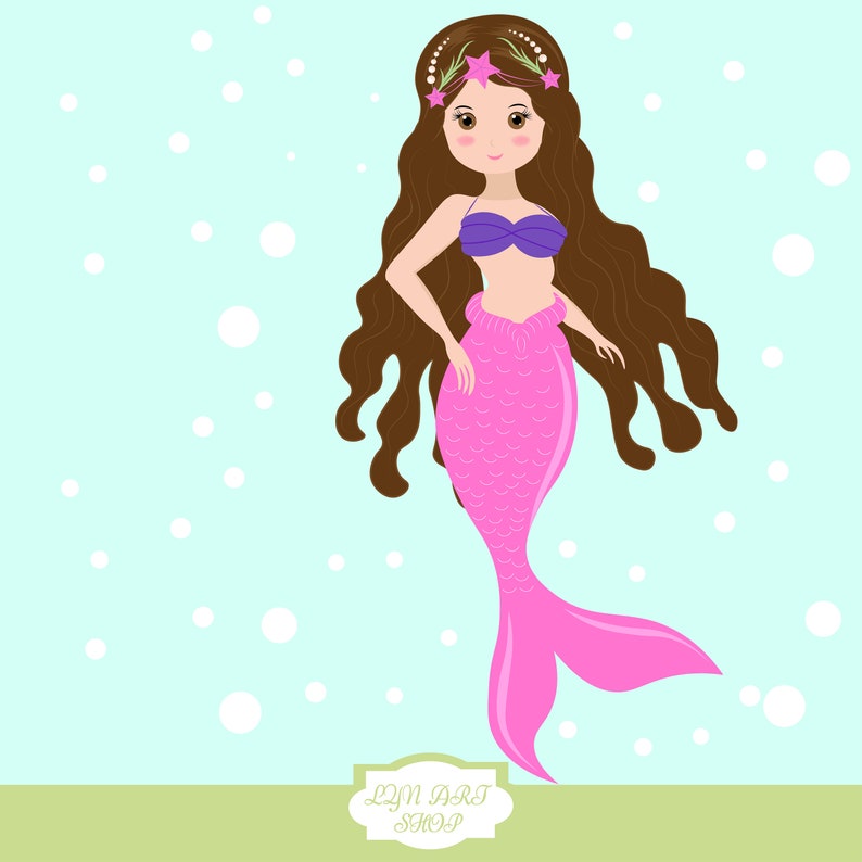 Cute Mermaid Clip art/Pretty Mermaid/Mermaid Princess/Pink | Etsy