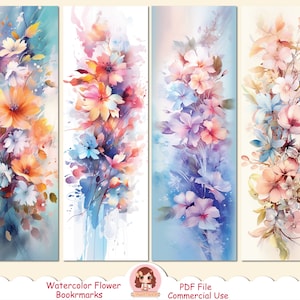 Printable watercolor flower bookmark for kids and adults, floral bookmarks, bunch of flowers, book, bouquet flowers, wild flower clipart PDF