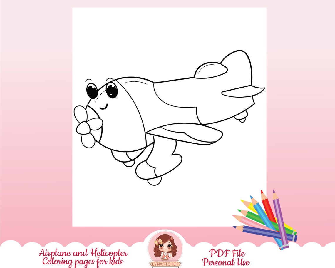Helicopter and Airplane Coloring Pages for Kids Coloring - Etsy