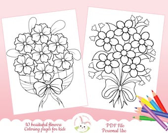 Flowers coloring pages for kids, Floral coloring pages, simple flowers coloring page, coloring practice pages, kids coloring book, Printable