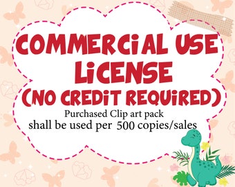 Commercial license agreement, no credit required license for vector clip art pack, digital clipart, PNG