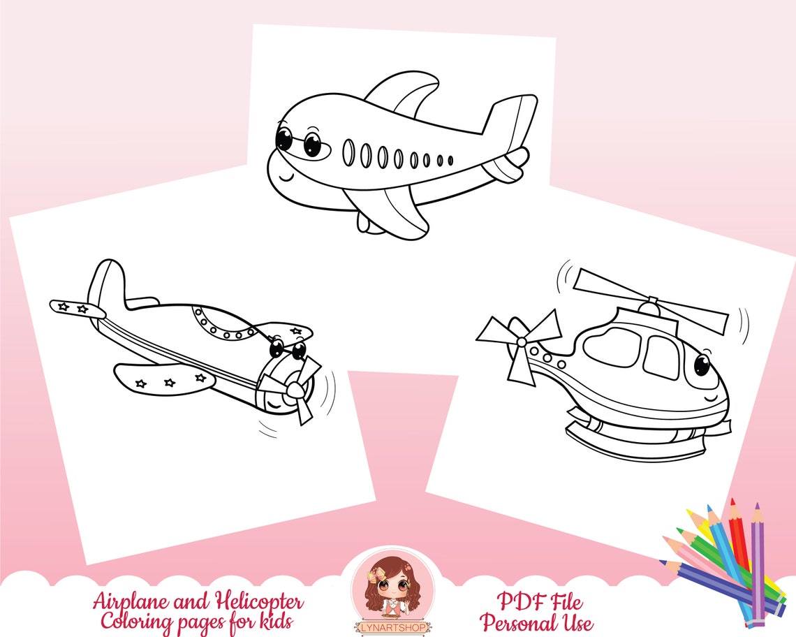 Helicopter and Airplane Coloring Pages for Kids, Coloring Pages for Kids, Activity Sheets for ...