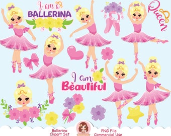 Cute Ballerina clipart, ballerina clip art, ballerina in pink tutu dress, Dancing girl clipart, cute girl ballet, sublimation design, PNG