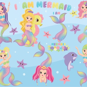 Mermaid clipart, cute mermaid clip art, glittered mermaid clipart, rainbow and pastel, vector mermaid clipart, little mermaid clipart, fish