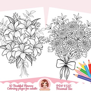 Flowers coloring pages, Botanical coloring pages, Printable adult coloring page, Floral coloring pages for adults, flower coloring pages