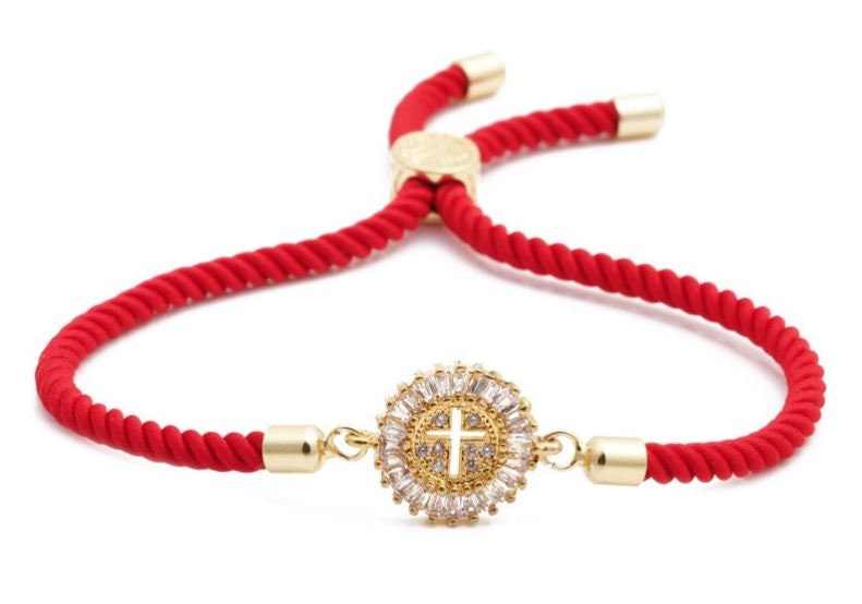 Christliches Armband Mit Kreuz - Natursteine, Dehnbar, Religiöses Geschenk Für Frauen