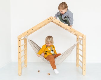 COMBO SET of 4 items || 2 transformable climbing triangles + 1 ramp + kids hammock || Climbing frame set