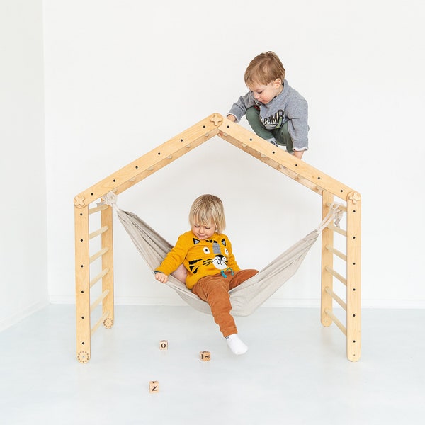 COMBO SET of 4 items || 2 transformable climbing triangles + 1 ramp + kids hammock || Climbing frame set