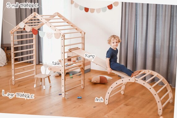 13-in-1 Pikler Triangle Climbing Set - Wooden Montessori Climber With Ramp & Arch