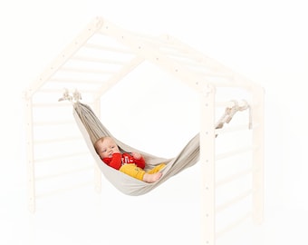 Linen kids hammock for transformable climbing triangle || baby hammock