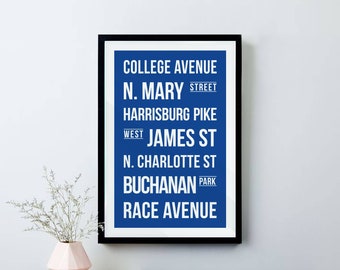 Franklin & Marshall College Neighborhood, Lancaster, Pennsylvania, Street Name Print