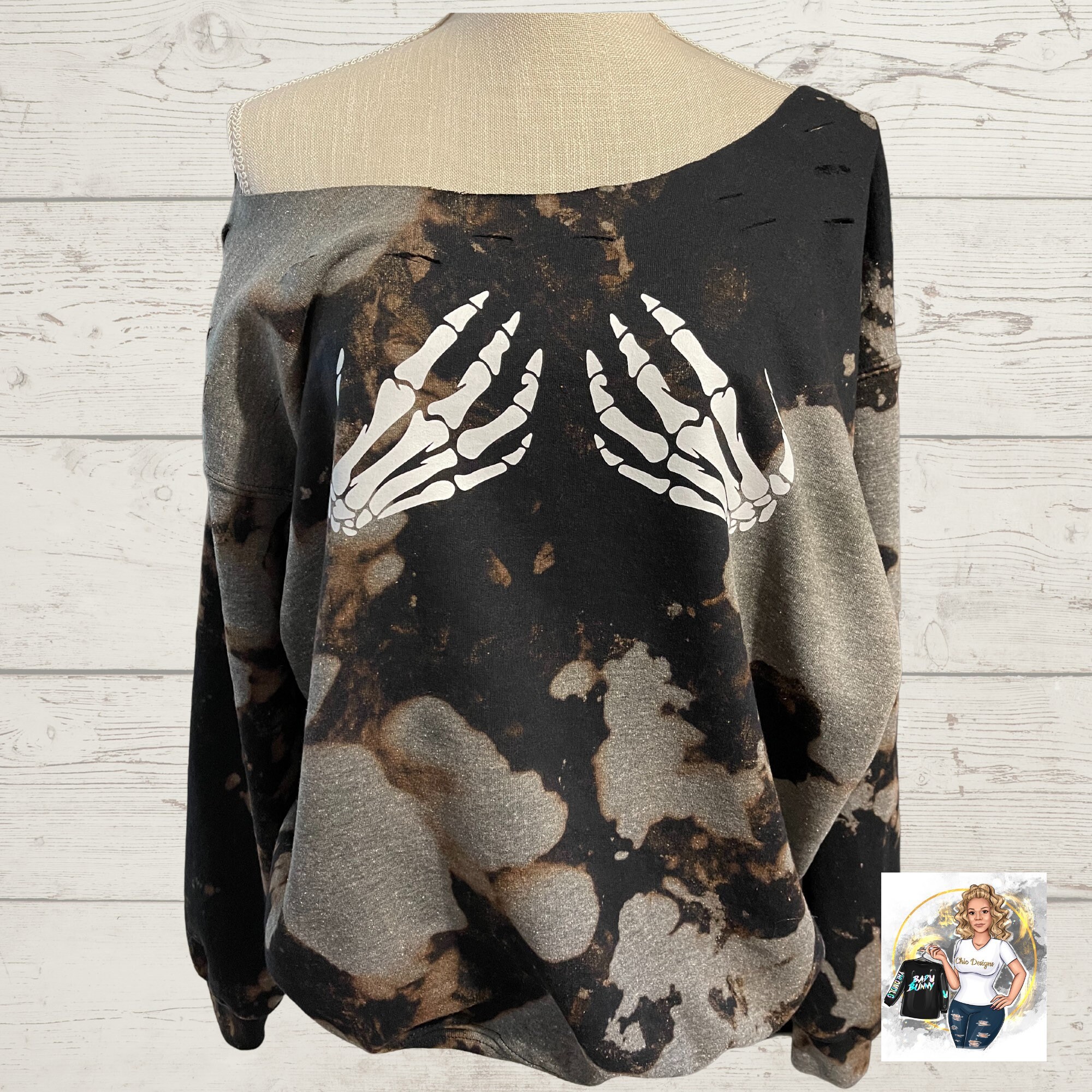 Halloween Skeleton Boob Hands Bleached 