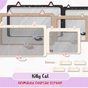 animated kitty cat twitch live camera overlay, cat twitch stream screen, twitch cat overlays, cat overlay, kitty twitch alerts, cute, kawaii