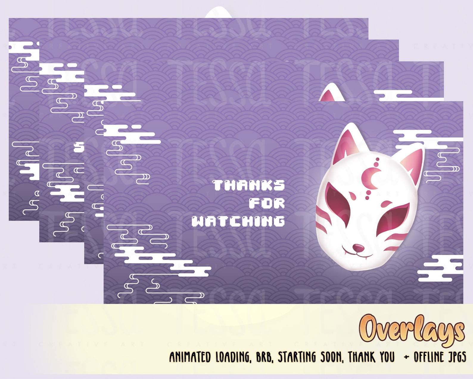 Animated Japanese Purple Kitsune Mask Twitch Package Include Etsy