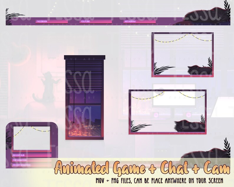 Animated Night Kitty Cat Room Twitch Package Starting Twitch - Etsy