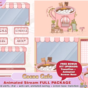 animated cute cocoa mocha cafe bear full twitch package for  stream overlays, panels, alerts, transition, webcam, twitch overlay, chocolate