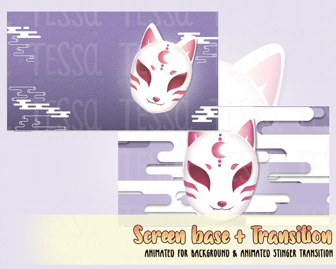 Animated Japanese Purple Kitsune Mask Twitch Package Include Etsy