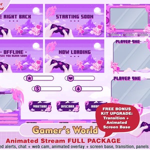 retro pixel fantasy purple twitch package, retro twitch overlay, twitch panels, animated pixel screen, alerts, rpg, gamers, streamer package