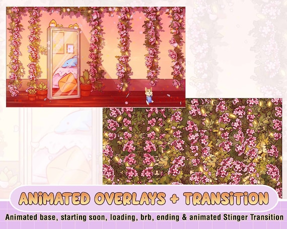 Animated Mirror Flower Sakura Cute Twitch Overlays Youtube Etsy