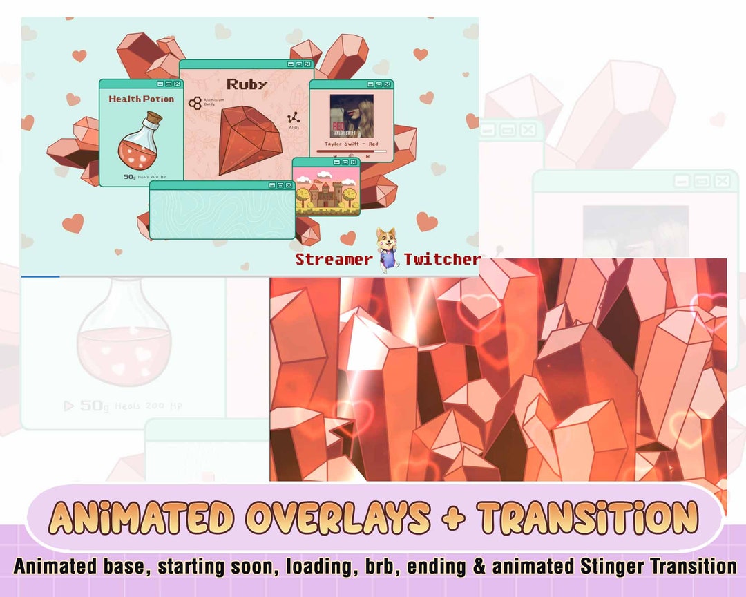 Animated Ruby Crystal Green Red Cute Kawaii Twitch Stream Overlay, Base ...