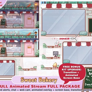 animated cozy sweet bakery twitch package, cute twitch overlay, panels, alerts, cafe overlays, streamer pack, shop twitch, stream overlay