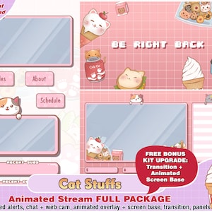 Animated kitty cat twitch package, twitch overlay, twitch panels, cat twitch alerts, cute animated overlays, cat streamer, stream overlays